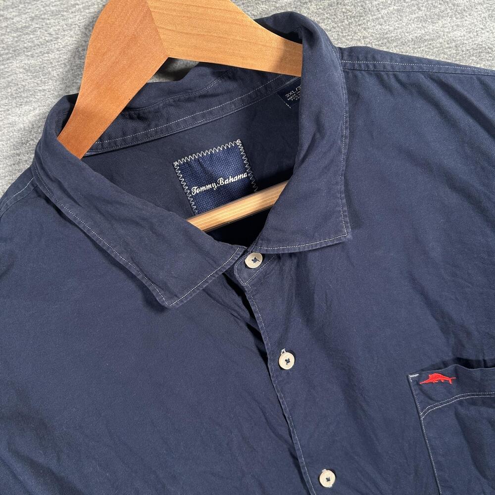 Tommy Bahama Shirt Mens 3XL Blue Cotton Silk Long Sleeve Button-Up Pocket Casual